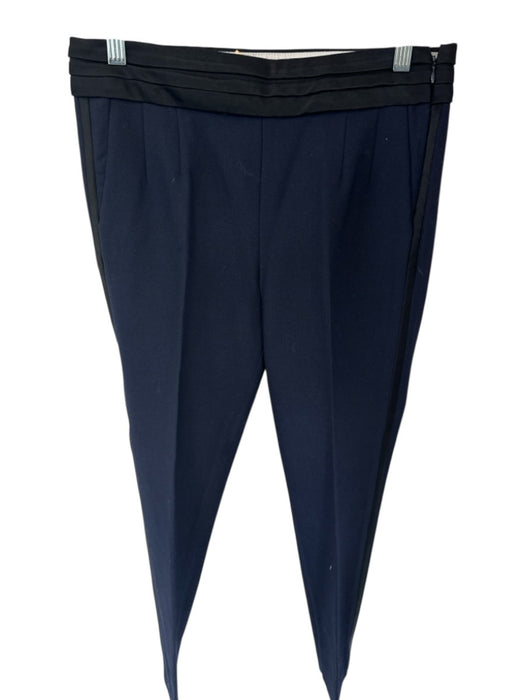 J Crew Collection Size 6 Navy & Black Wool Blend Side Zip Waist Detail Pants Navy & Black / 6