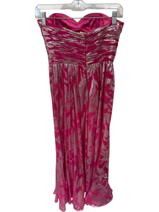 Aidan Mattox Size 2 Pink & Silver Silk Blend Metallic Padding Strapless Gown Pink & Silver / 2