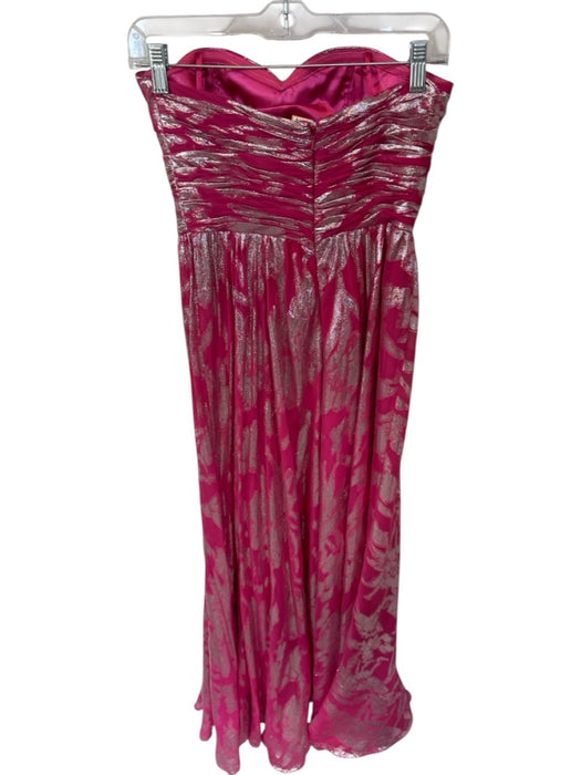 Aidan Mattox Size 2 Pink & Silver Silk Blend Metallic Padding Strapless Gown Pink & Silver / 2