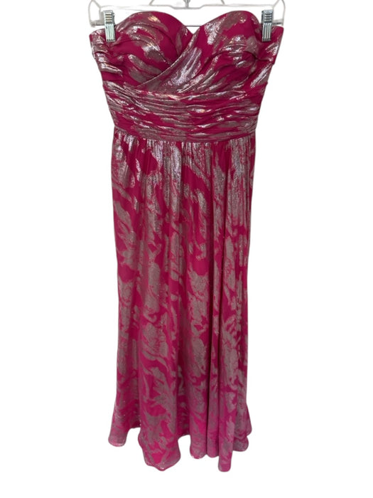 Aidan Mattox Size 2 Pink & Silver Silk Blend Metallic Padding Strapless Gown Pink & Silver / 2