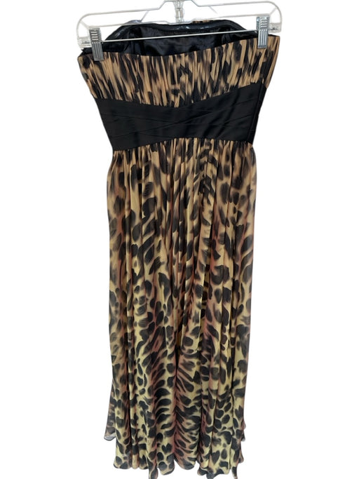 La Femme Size 0 Tan & black Polyester Strapless Animal Print Pleated Gown Tan & black / 0