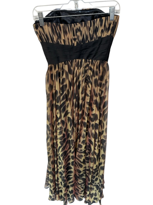La Femme Size 0 Tan & black Polyester Strapless Animal Print Pleated Gown Tan & black / 0
