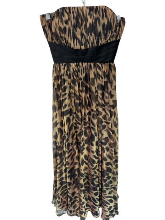 La Femme Size 0 Tan & black Polyester Strapless Animal Print Pleated Gown Tan & black / 0