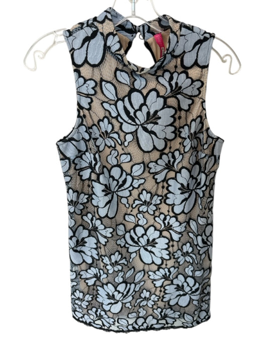 Plenty by Tracy Reese Size 2 Blue & Black Lace Sleeveless Flowers Dress Blue & Black / 2