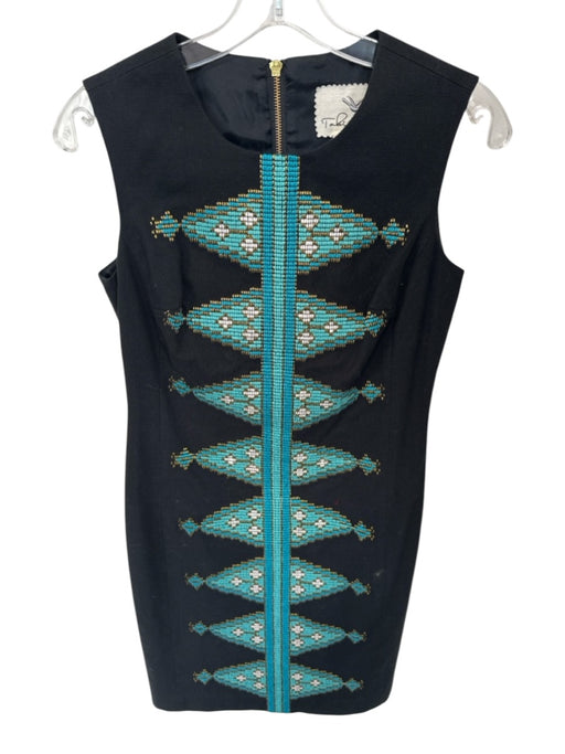 Tabitha Size 2 Black & Teal Cotton Sleeveless Embroidered Floral Western Dress Black & Teal / 2