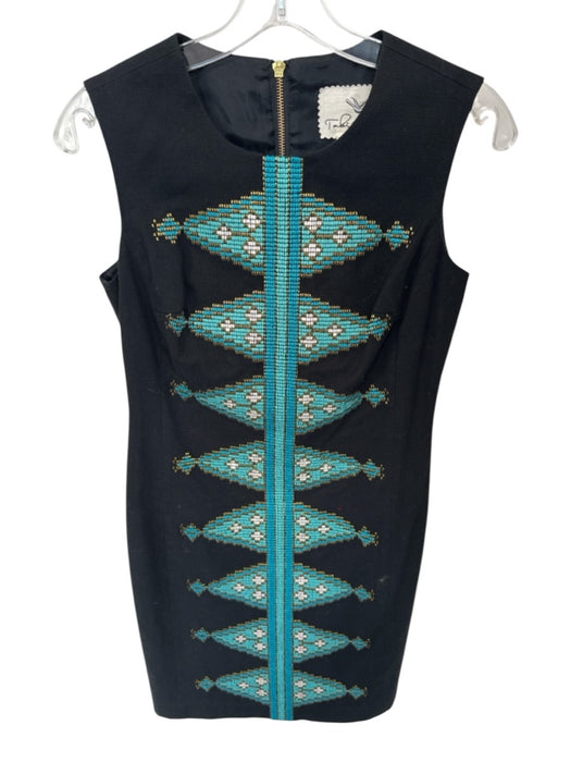 Tabitha Size 2 Black & Teal Cotton Sleeveless Embroidered Floral Western Dress Black & Teal / 2