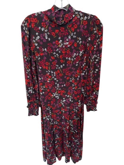 Draper James Size XS Brown & Purple Viscose Blend Mock Neck Flowers Maxi Dress Brown & Purple / XS