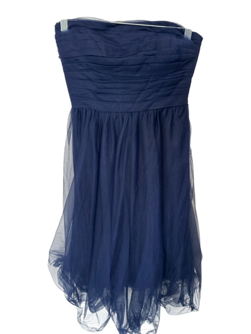 J. Crew Size 0 Navy Tulle Strapless Pleat Detail Back Zip Tea Length Gown Navy / 0
