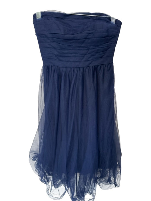 J. Crew Size 0 Navy Tulle Strapless Pleat Detail Back Zip Tea Length Gown Navy / 0