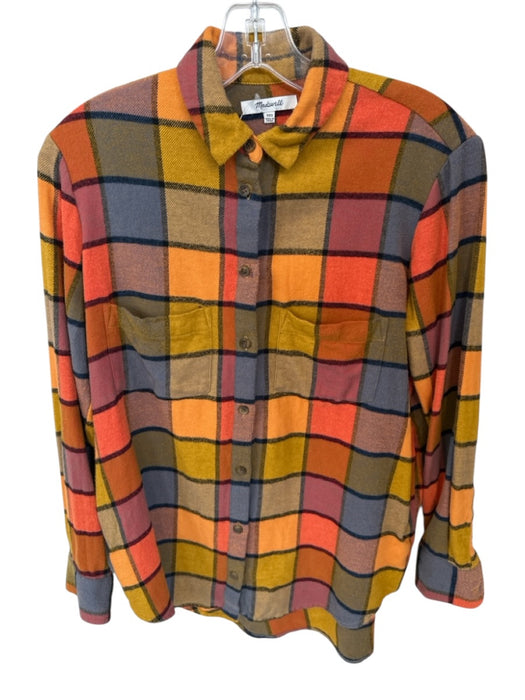 Madewell Size XXS Mustard & Orange Cotton Long Sleeve Grid Flannel Top Mustard & Orange / XXS