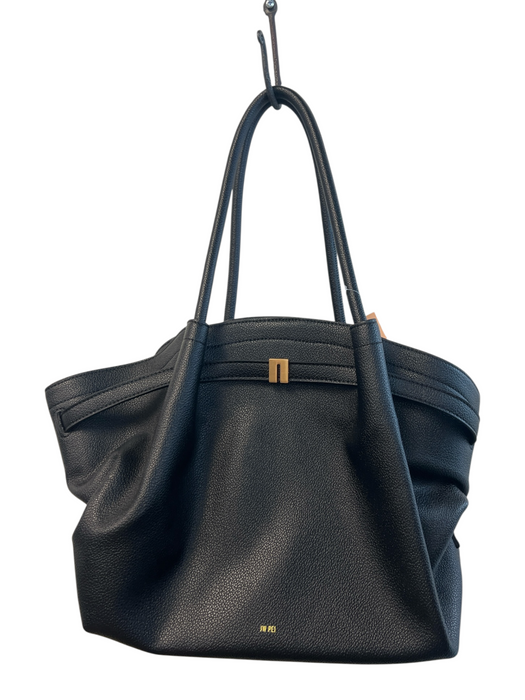 JW PEI Black Polyurethane 2 Handles Gold Hardware Snap Closure Side Rouching Bag Black / M