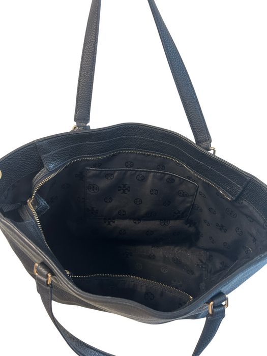 Tory Burch Black Leather 2 Handles Gold Hardware Tassel Bag Black / M