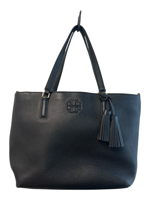 Tory Burch Black Leather 2 Handles Gold Hardware Tassel Bag Black / M