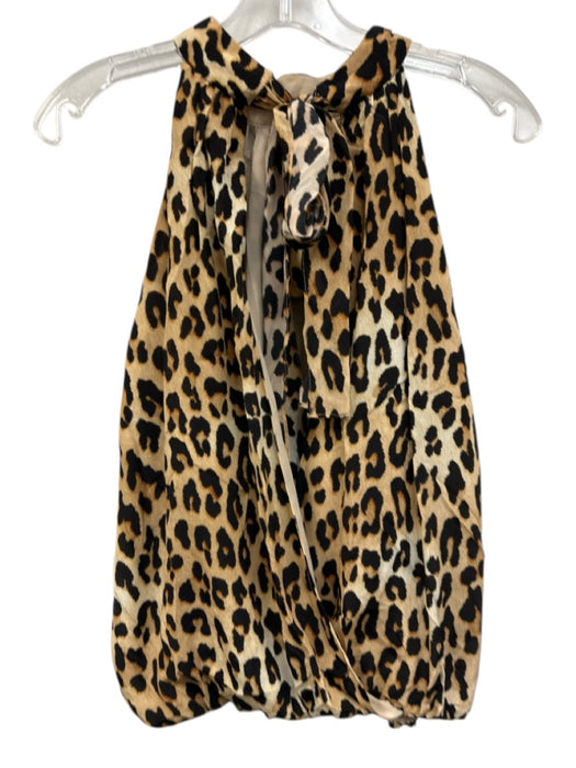 Alice + Olivia Size L Tan multi Silk Leopard Tie Neck Elastic Waist Top Tan multi / L