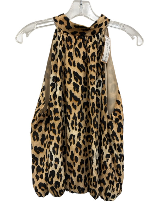 Alice + Olivia Size L Tan multi Silk Leopard Tie Neck Elastic Waist Top Tan multi / L
