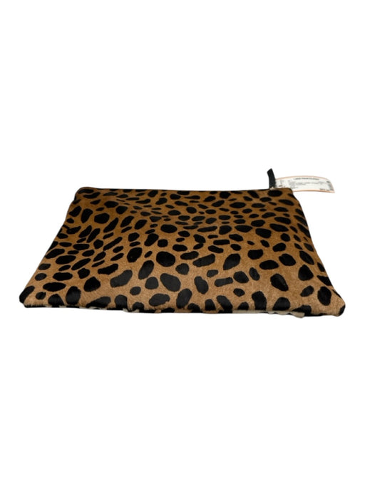 Clare V Brown & Black Textile Cheetah Zip Close Clutch Brown & Black