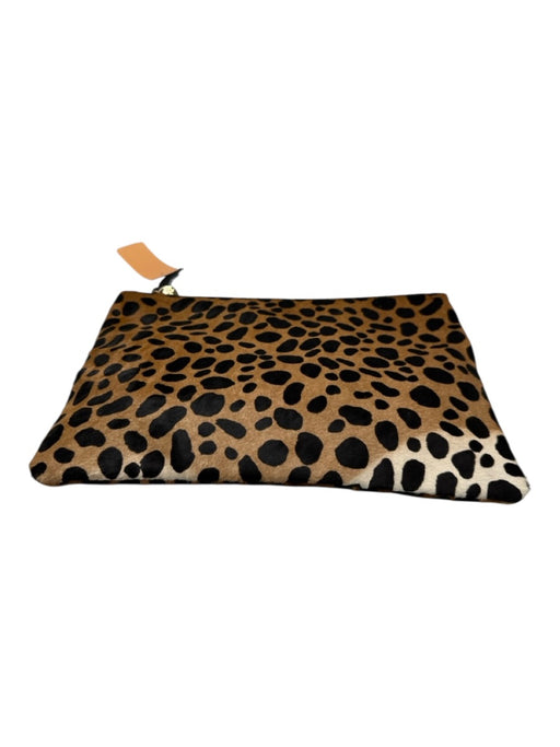 Clare V Brown & Black Textile Cheetah Zip Close Clutch Brown & Black
