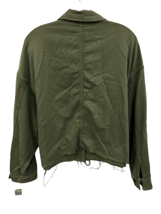 ALLSAINTS Size M/L Green Cotton Button Front Distressed Hem Patch Pocket Jacket Green / M/L