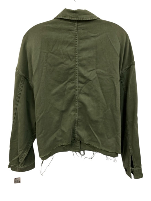 ALLSAINTS Size M/L Green Cotton Button Front Distressed Hem Patch Pocket Jacket Green / M/L