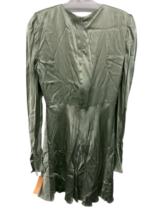 Shona Joy Size 6 Green Lenzing Blend Satin Zip Back Long Sleeve Tie Front Dress Green / 6