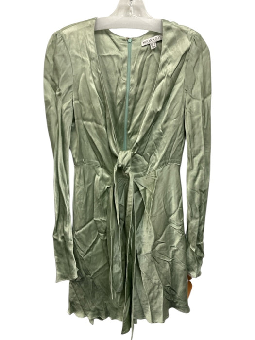 Shona Joy Size 6 Green Lenzing Blend Satin Zip Back Long Sleeve Tie Front Dress Green / 6