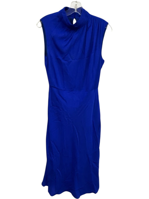 Milly Size 6 Blue Silk Blend Zip Close Keyhole Back high neck Maxi Dress Blue / 6