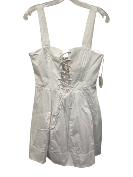 Staud Size 8 White Cotton Blend Lace Up Mini Sleeveless Dress White / 8