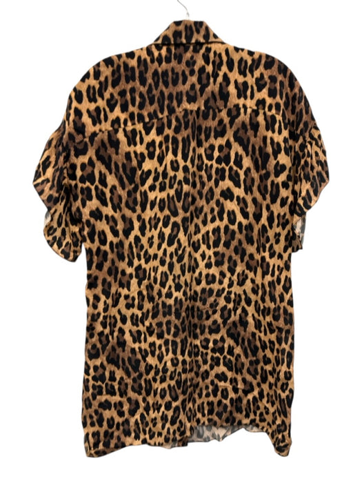 Alice + Olivia Size M Brown Multi Cupro Leopard Button Front Drop Shoulder Dress Brown Multi / M