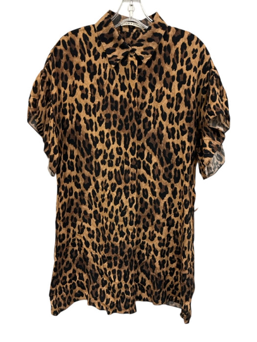 Alice + Olivia Size M Brown Multi Cupro Leopard Button Front Drop Shoulder Dress Brown Multi / M