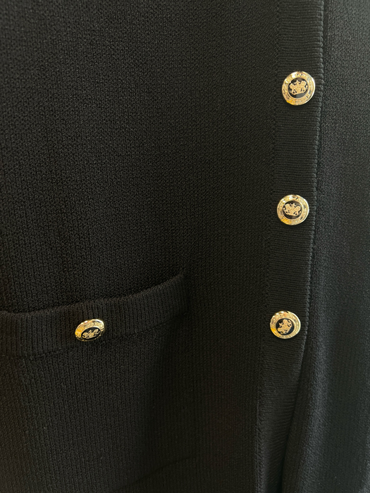 St John Size 10 Black No Fabric Tag Side Pockets Long Sleeve Gold Buttons Dress Black / 10