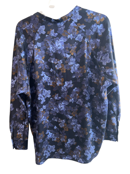 Vince Size 2 Blue 100% Silk Floral V Neck Long Sleeve High Low Top Blue / 2