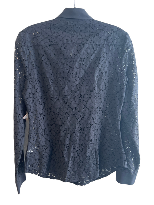 BR Size 2 Black Cotton & Nylon Button Down Long Sleeve cutout accents Floral Top Black / 2