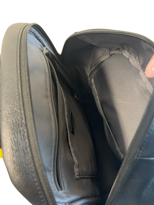 Tumi Black Leather Silver Hardware Multi Pockets Adjustable Strap Backpack Black