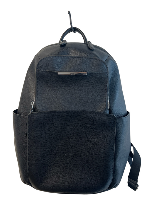 Tumi Black Leather Silver Hardware Multi Pockets Adjustable Strap Backpack Black