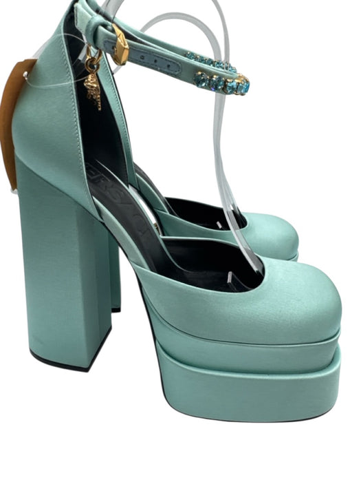 Versace Shoe Size 39.5 Seafoam Green Satin Leather Rhinestone Square Toe Pumps Seafoam Green / 39.5