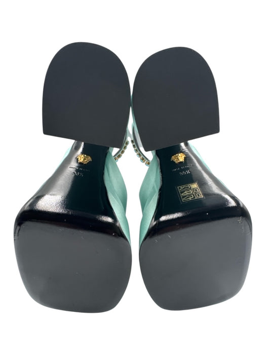 Versace Shoe Size 39.5 Seafoam Green Satin Leather Rhinestone Square Toe Pumps Seafoam Green / 39.5