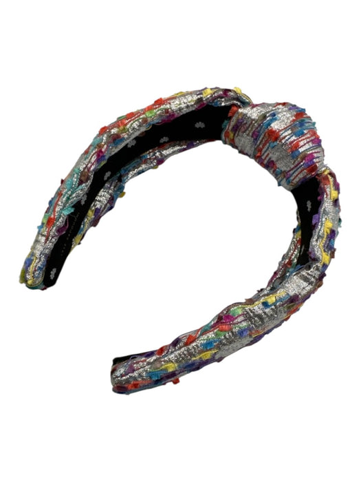 Lele Sadoughi Silver & Multi Metallic & Polyester Fringe Knot Swiss Dot Headband Silver & Multi