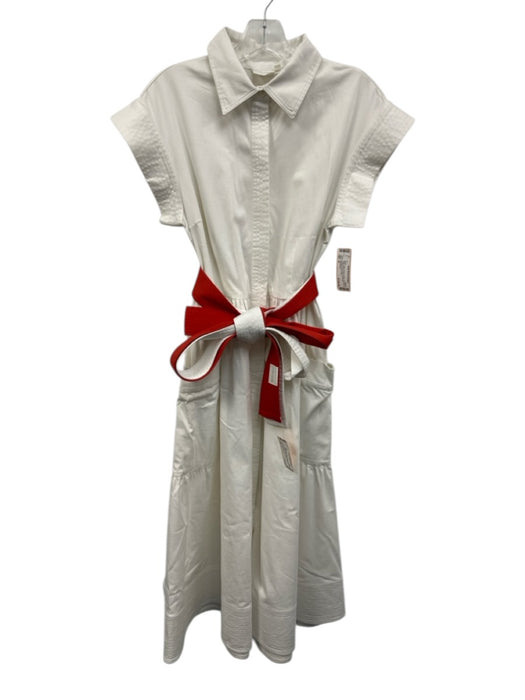 Julia Amory Size M White Cotton Pocket Collar Cap Sleeve Cuffed Sleeves Dress White / M