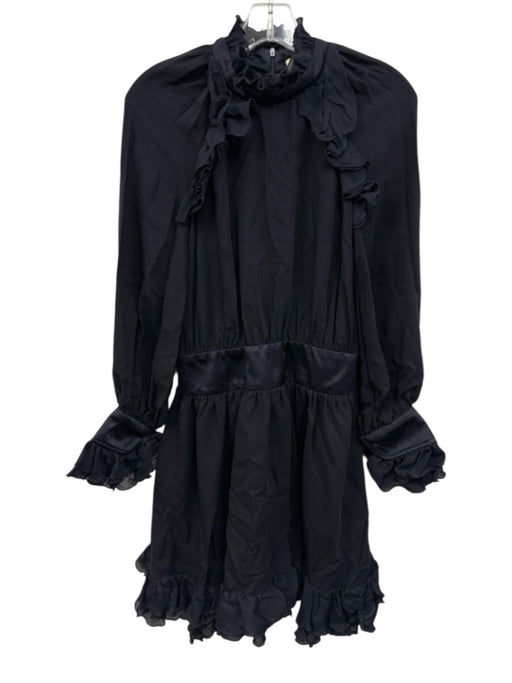 Tish Cox Size XS Navy Blue Polyester Back Zip Ruffle Detail Waist Band Dress Navy Blue / XS
