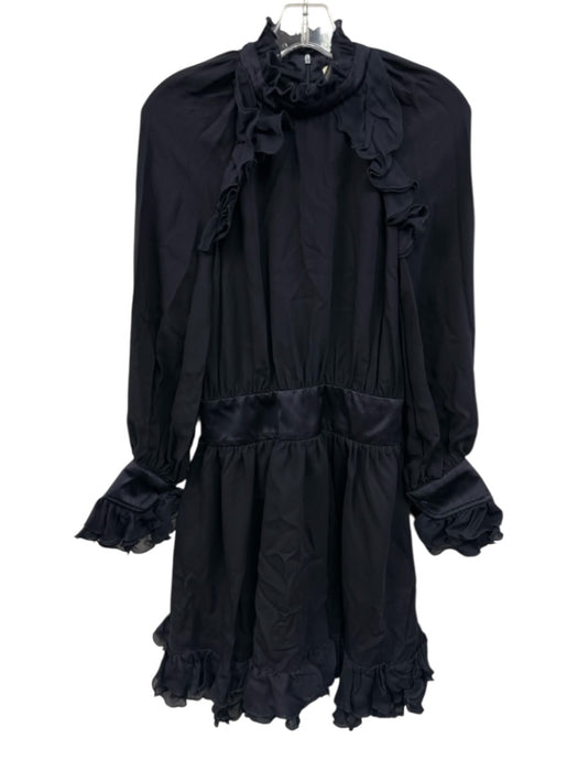 Tish Cox Size XS Navy Blue Polyester Back Zip Ruffle Detail Waist Band Dress Navy Blue / XS
