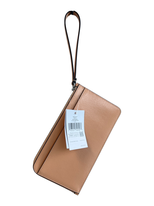 Kate Spade Beige Textured Leather Patent Solid Zip Wristlet Purse Beige