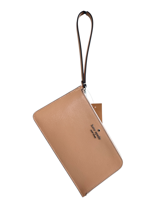 Kate Spade Beige Textured Leather Patent Solid Zip Wristlet Purse Beige