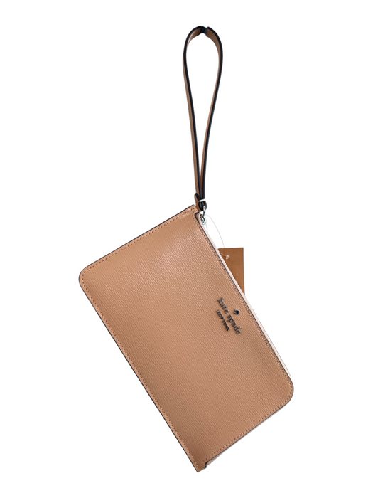 Kate Spade Beige Textured Leather Patent Solid Zip Wristlet Purse Beige