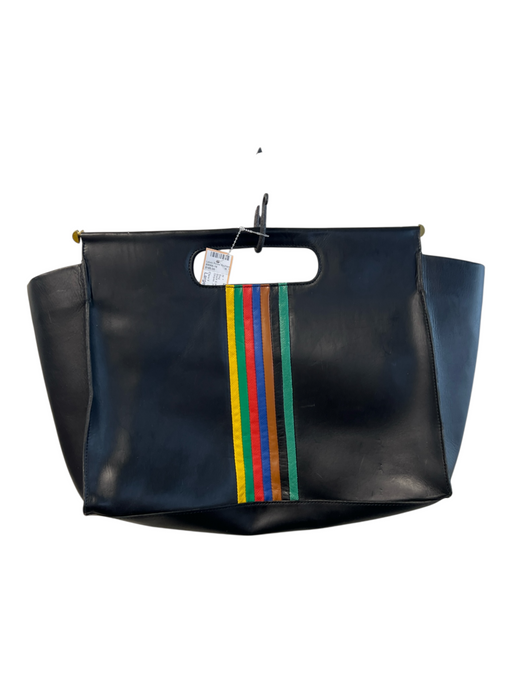 Clare V Black & Multi Leather Cut Out Handles Stripes Hinged Tote Bag Black & Multi / Large