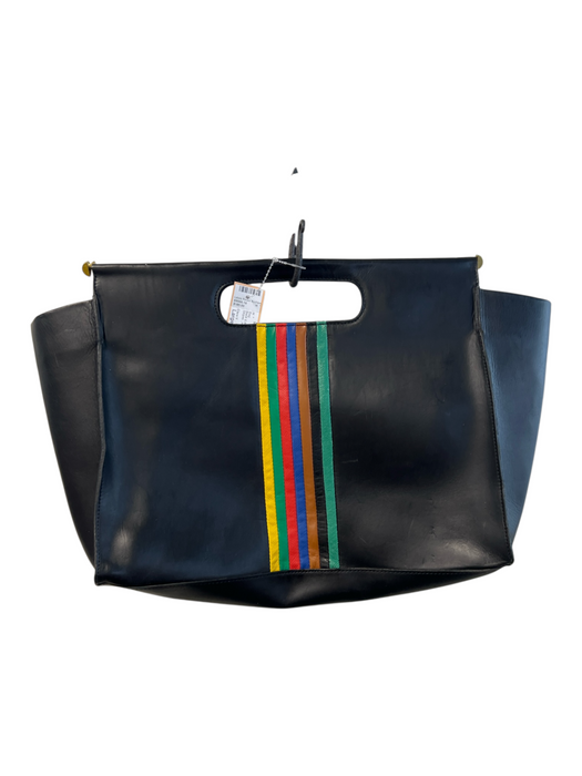 Clare V Black & Multi Leather Cut Out Handles Stripes Hinged Tote Bag Black & Multi / Large
