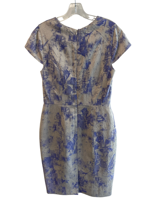 Lela Rose Size 8 Cream & Purple Polyester Blend Cap Sleeve Back Zip Dress Cream & Purple / 8
