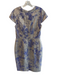 Lela Rose Size 8 Cream & Purple Polyester Blend Cap Sleeve Back Zip Dress Cream & Purple / 8