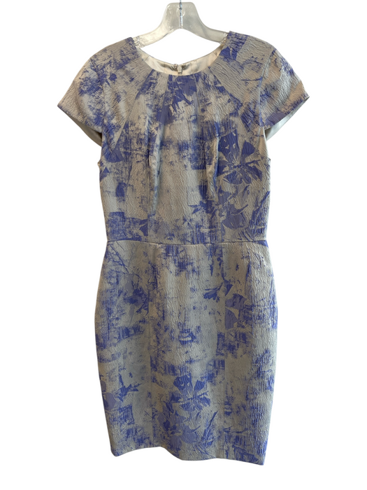 Lela Rose Size 8 Cream & Purple Polyester Blend Cap Sleeve Back Zip Dress Cream & Purple / 8