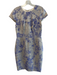 Lela Rose Size 8 Cream & Purple Polyester Blend Cap Sleeve Back Zip Dress Cream & Purple / 8