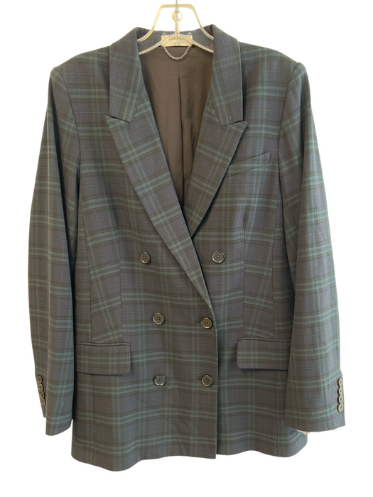 Babaton Size 8 Navy & Green Polyester Blend Plaid Double Breast Blazer Navy & Green / 8
